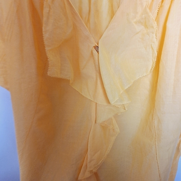 Diane von Furstenberg Yellow Gauzy Cotton Ruffle Short Sleeve Blouse Size 10 - Picture 7 of 11